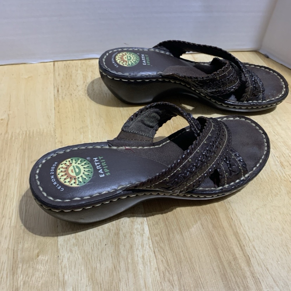 Earth Spirit Gelron 2000 Leather Wedge Sandals Sz 8 Earth Tone Colors - Picture 2 of 6